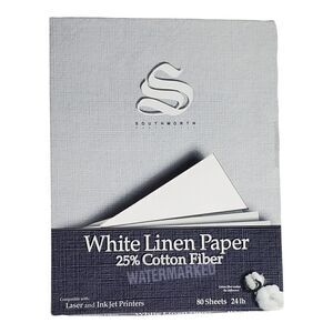 Southworth White Linen Paper 25% Cotton Fiber 55 Sheets 8.5x11 Business Office